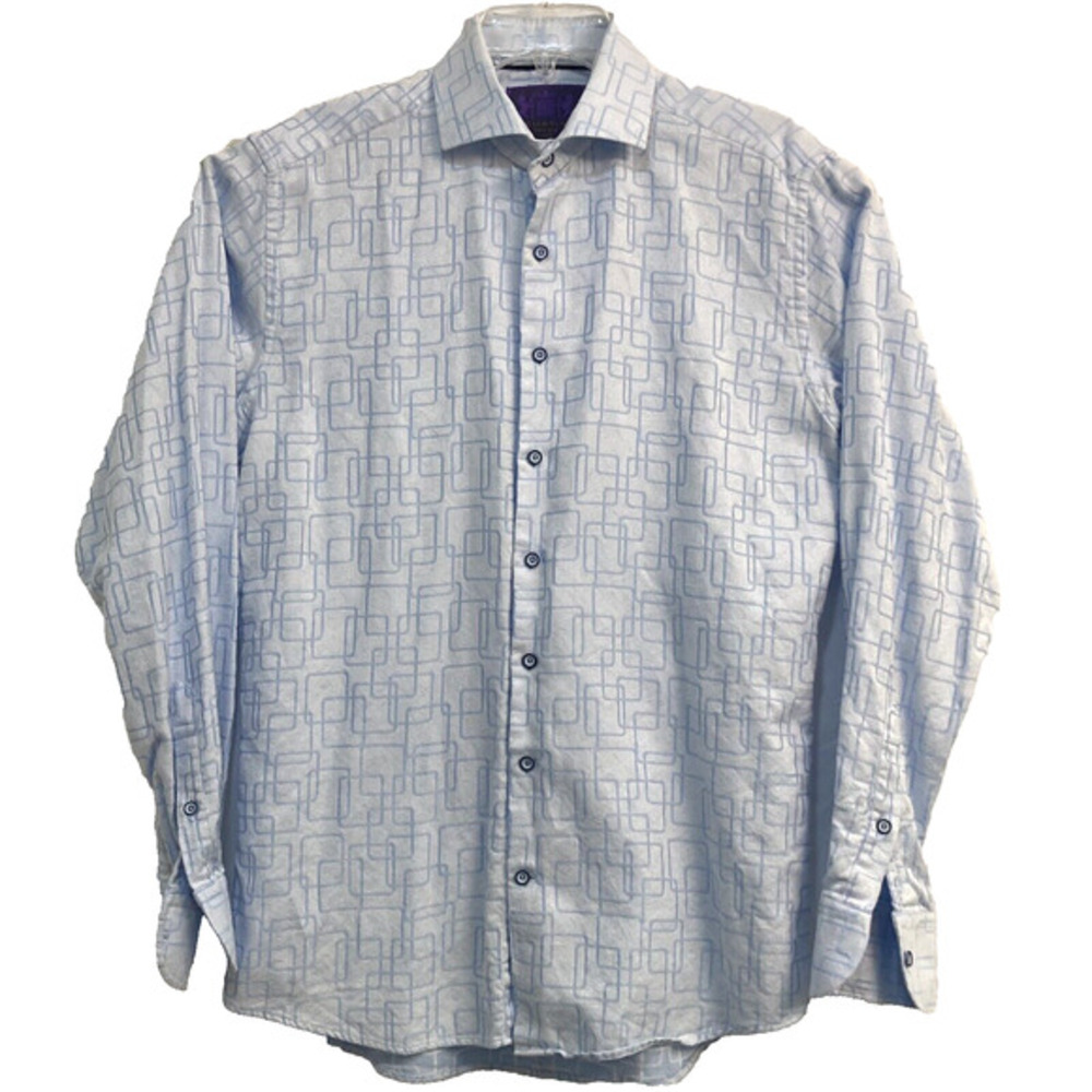 Curtis Chelsea Mens Dress Shirt Sz Large Blue w/Designs & Faint Paisley Pattern - Picture 4 of 9